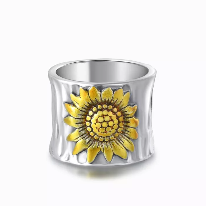 To My Best Friend Golden Sunflower Wide Band Ring-belovejewel.com