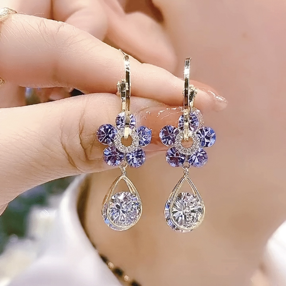 Fashion Flower Crystal Earrings-belovejewel.com