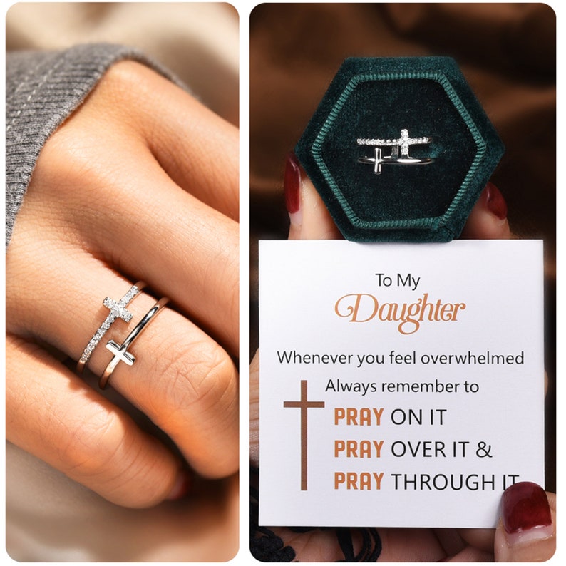 To My Daughter Pray Through It Double Cross Ring-belovejewel.com