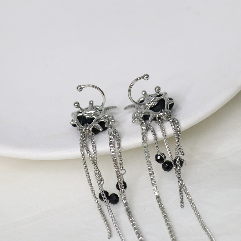 Gothic Rose Tassel Style Zircon Non Pierced Earrings
