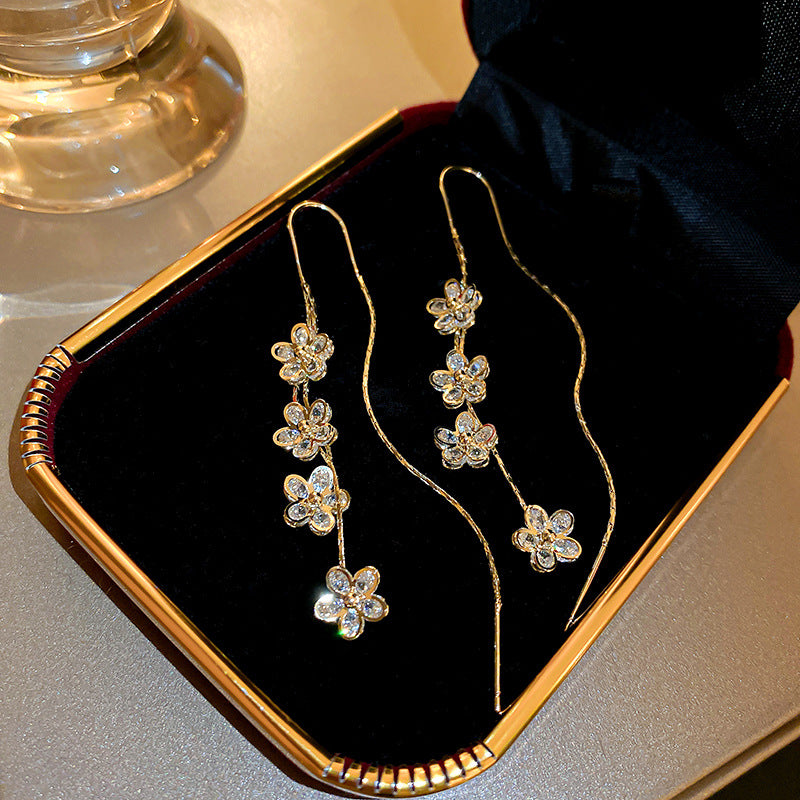 Shiny Zirconia Plum Blossom Earrings-belovejewel.com