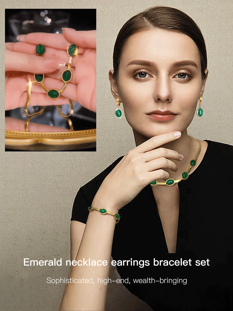 Emerald necklace earrings bracelet-belovejewel.com