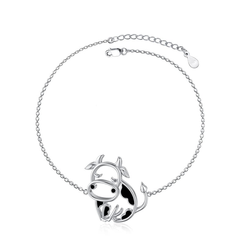 Cow Gifts Sterling Silver Cow Lover Gifts Cow Mom Gifts Cow Themed Gifts Cow Bracelet for Women Girl-belovejewel.com