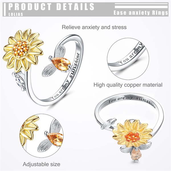 "YOU ARE MY SUNSHINE" Rotating Sunflower Ring-belovejewel.com