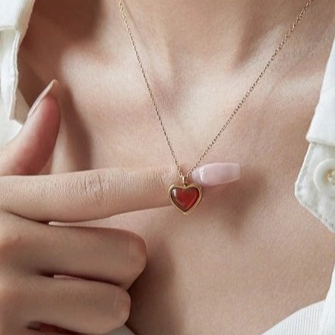 Carnelian Stone Heart Necklace-belovejewel.com