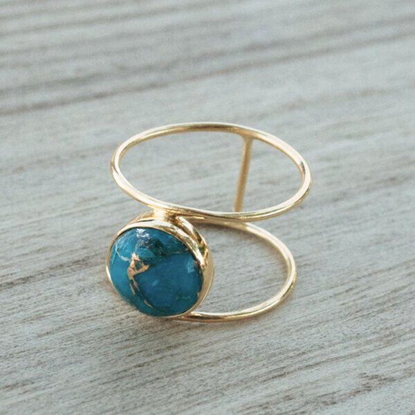 Natural Turquoise Gold Ring-belovejewel.com