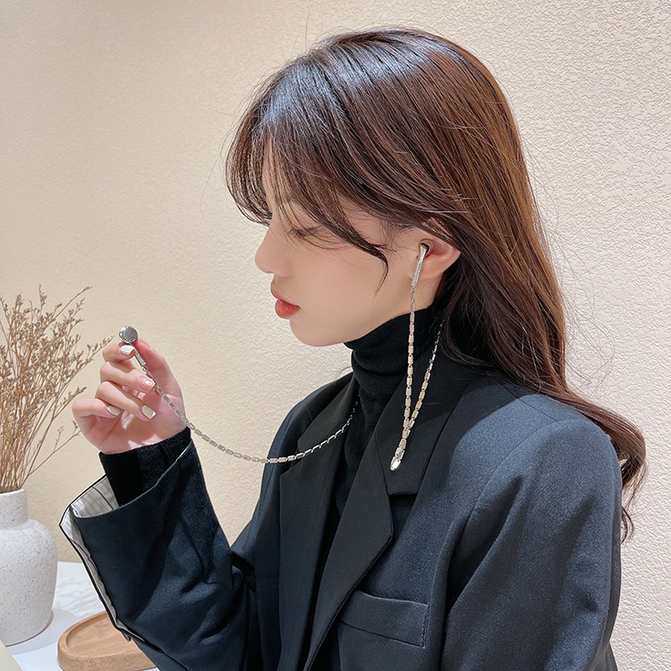 Shiny Zircon Slightly Inlaid Earphone Necklace-belovejewel.com