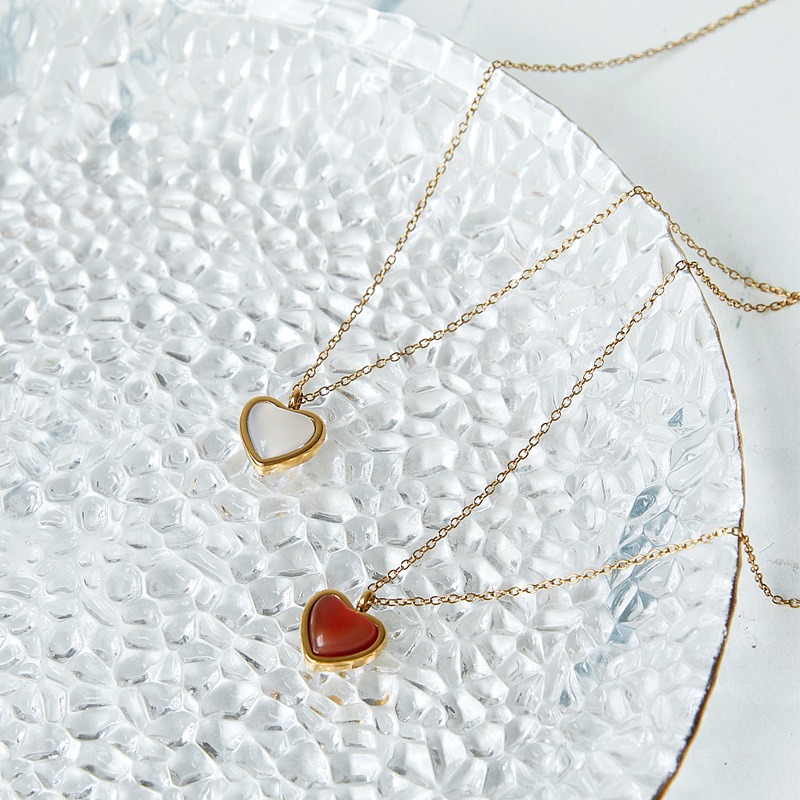 Carnelian Stone Heart Necklace-belovejewel.com