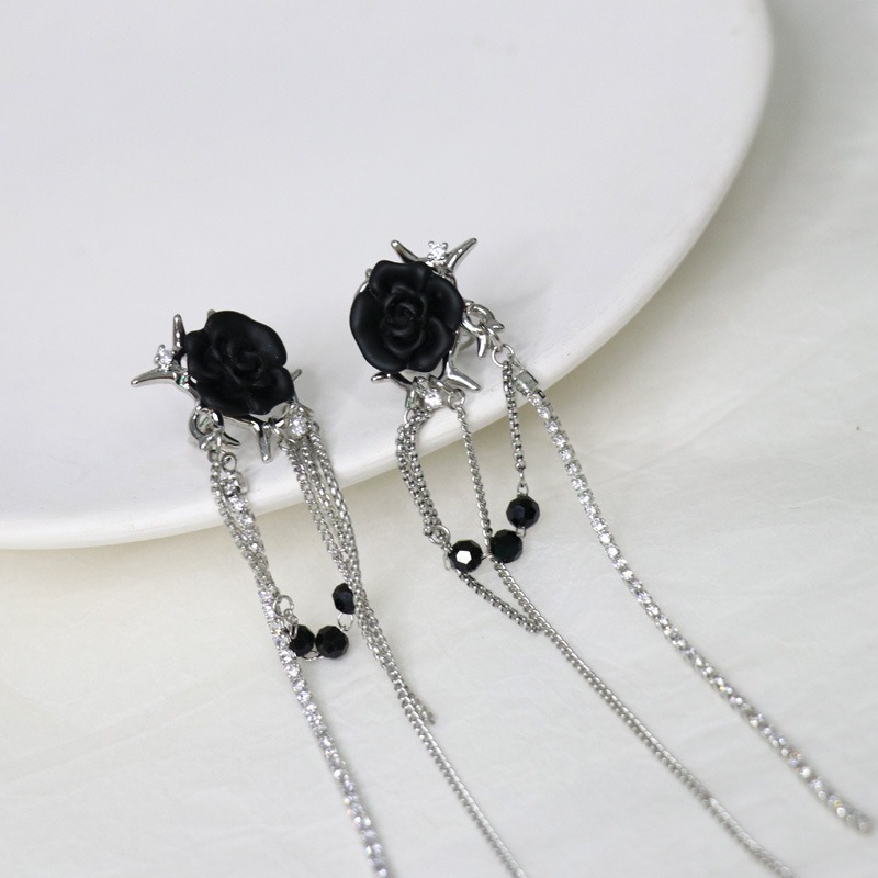 Gothic Rose Tassel Style Zircon Non Pierced Earrings-belovejewel.com