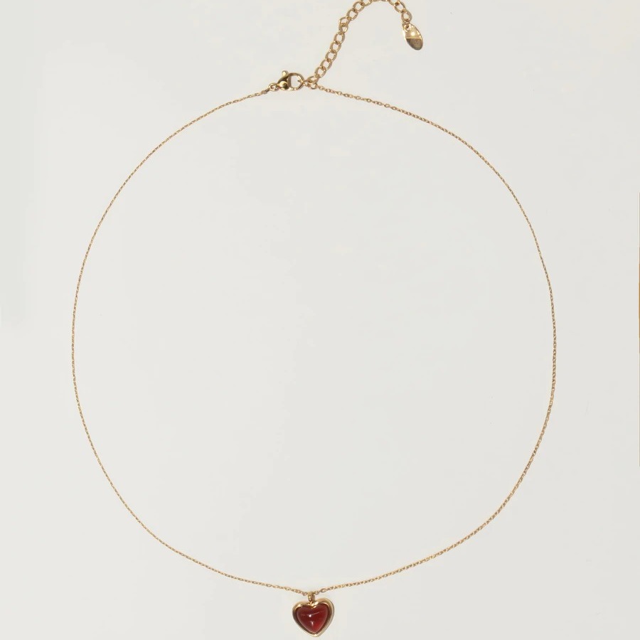 Carnelian Stone Heart Necklace-belovejewel.com