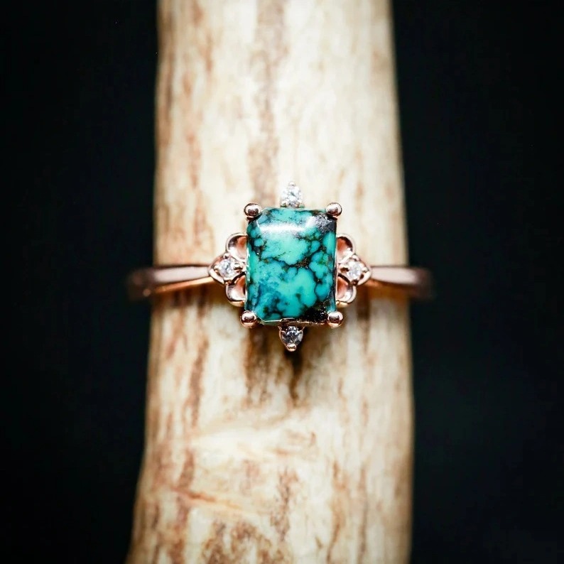 Natural Turquoise Faux Diamond Ring-belovejewel.com