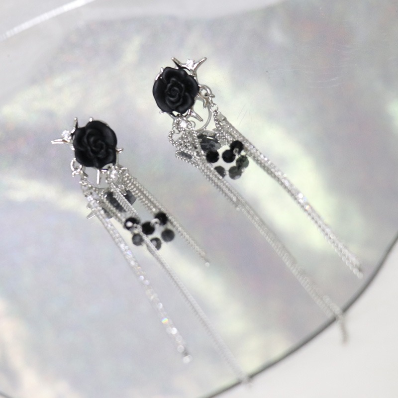 Gothic Rose Tassel Style Zircon Non Pierced Earrings