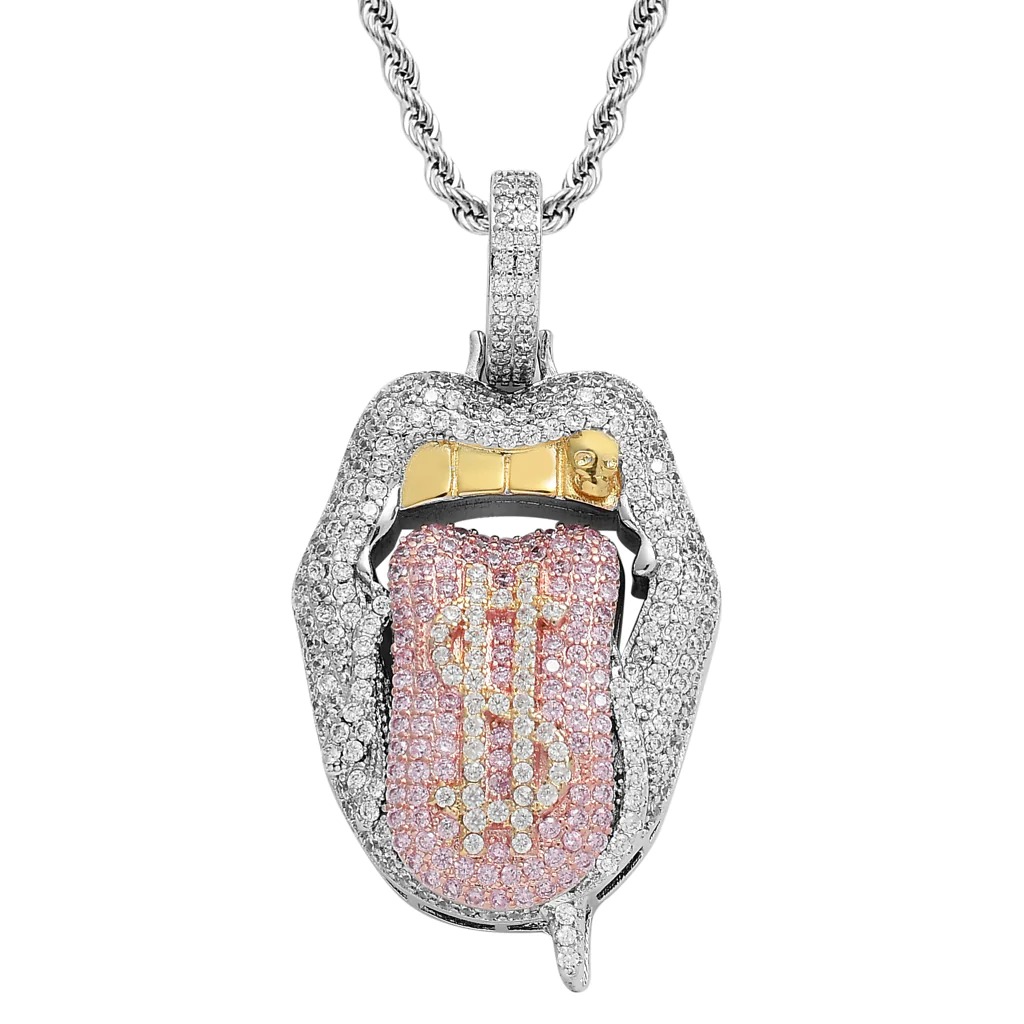Iced Out Bling CZ Cubic Zirconia Tongue Necklace-belovejewel.com