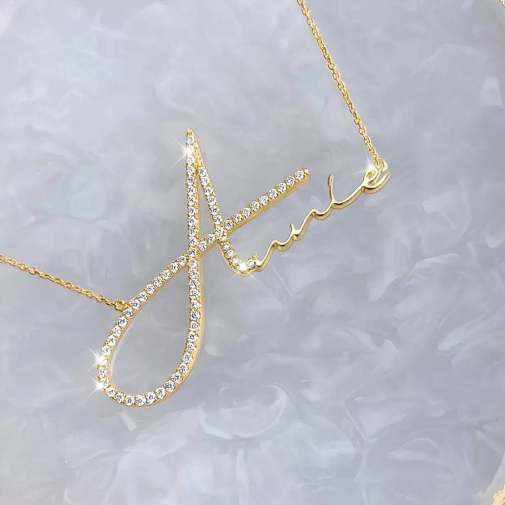 Signature Style Name Necklace With Diamond-belovejewel.com