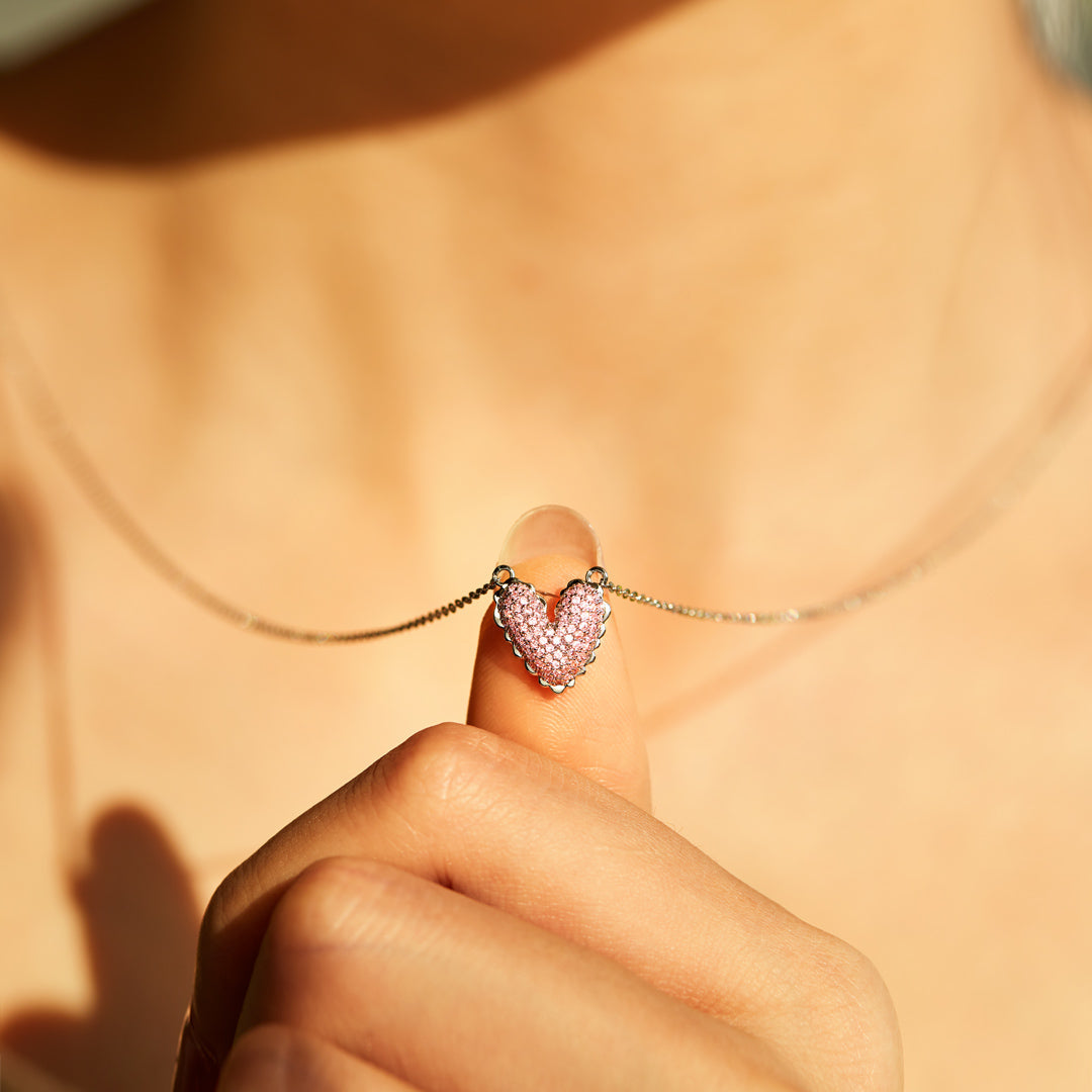 It Takes A Village Packed Pavé Heart Necklace-belovejewel.com