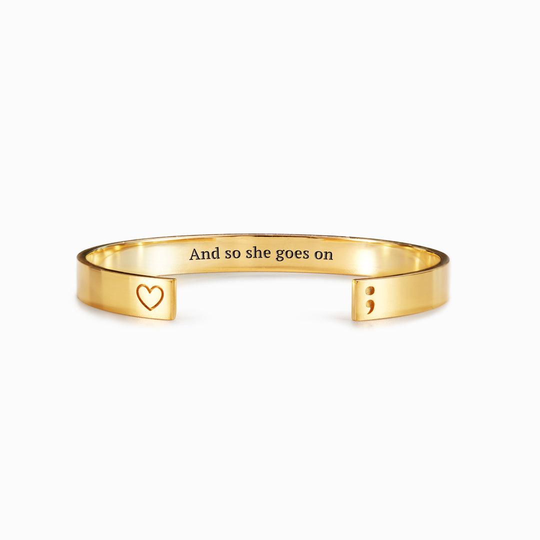 And So She Goes On Engraved Semicolon Bangle-belovejewel.com