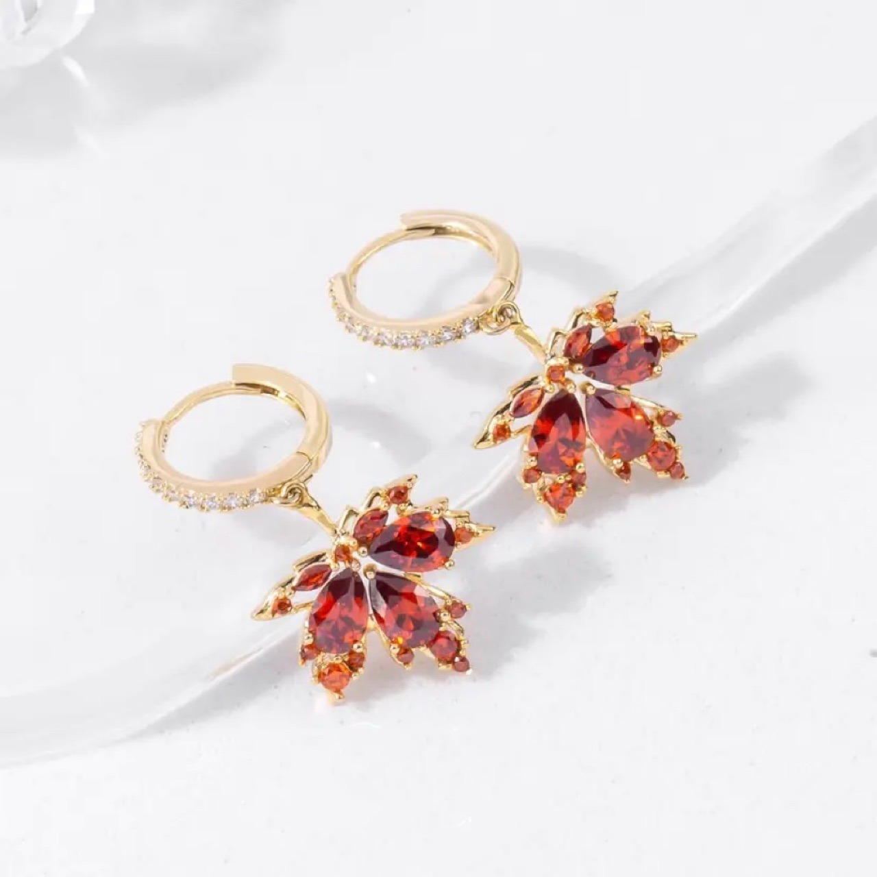 Shiny Crystal Maple Tassel Earrings