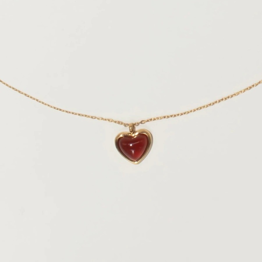 Carnelian Stone Heart Necklace-belovejewel.com