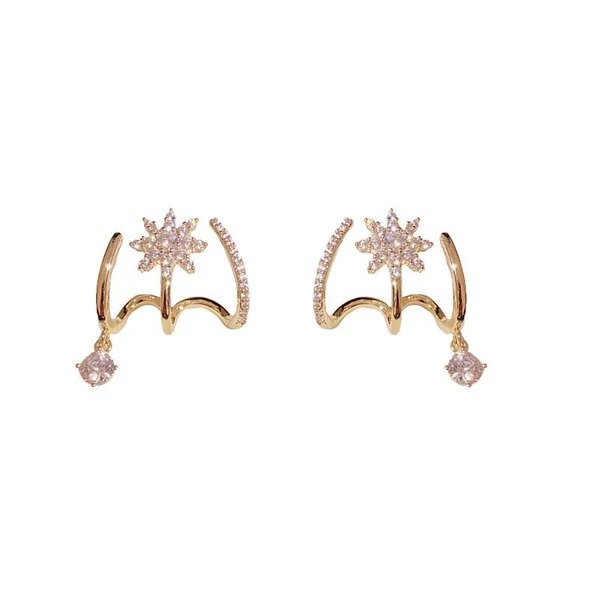Eight Awn Star Crystal Earrings-belovejewel.com