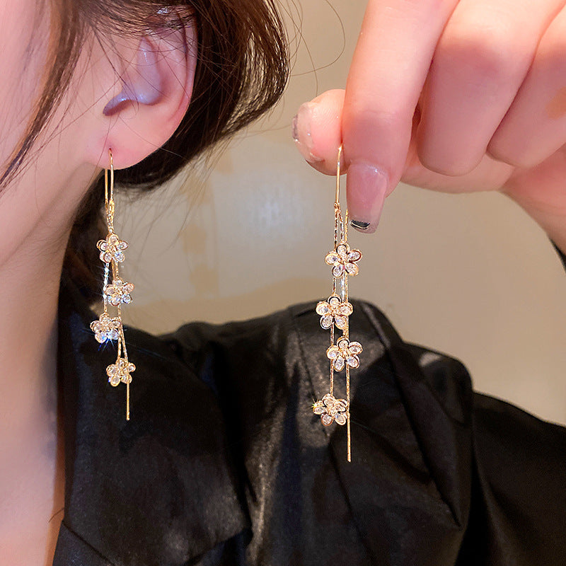 Shiny Zirconia Plum Blossom Earrings-belovejewel.com