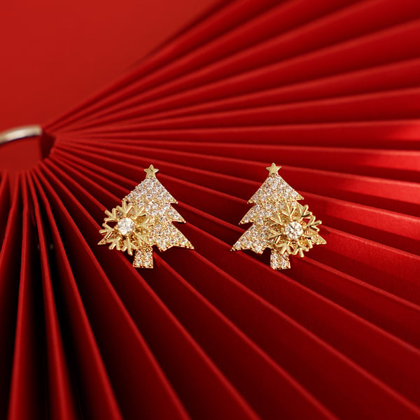 Rotatable Snowflake Christmas Tree Earrings