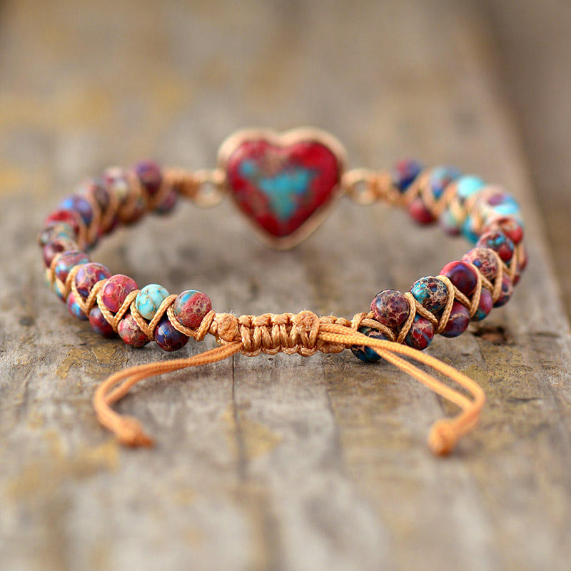 Handmade Natural Stone Heart Bracelet-belovejewel.com
