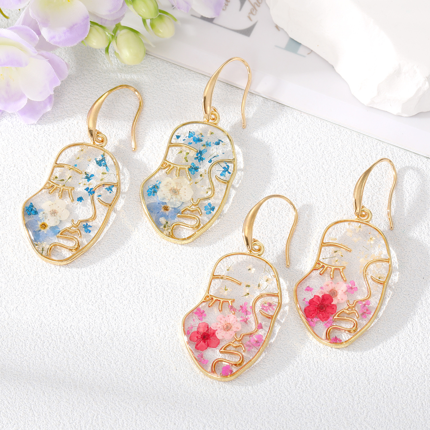 Abstract Face Forget Me Not Flower Earrings-belovejewel.com