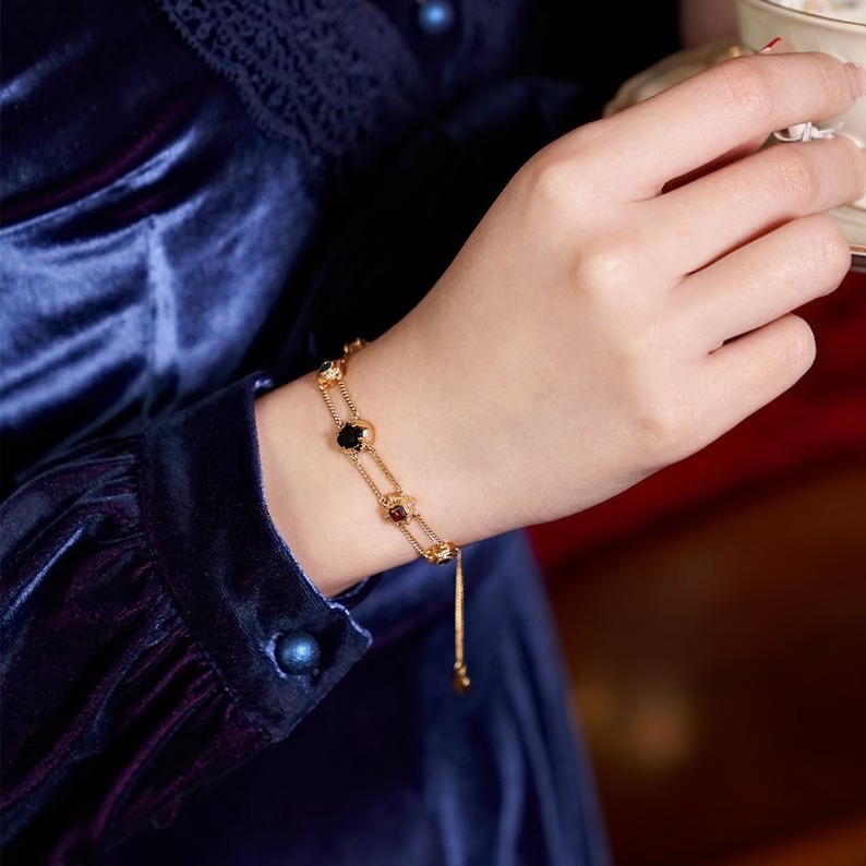 Italian Style Vintage Double-layered Gemstones Bracelet-belovejewel.com