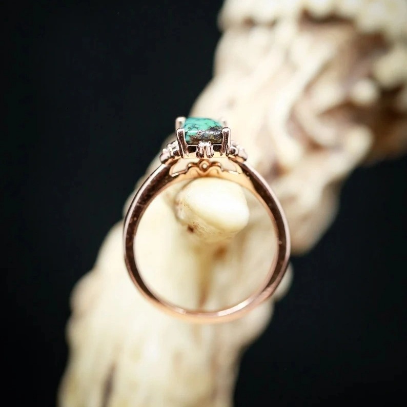 Natural Turquoise Faux Diamond Ring-belovejewel.com