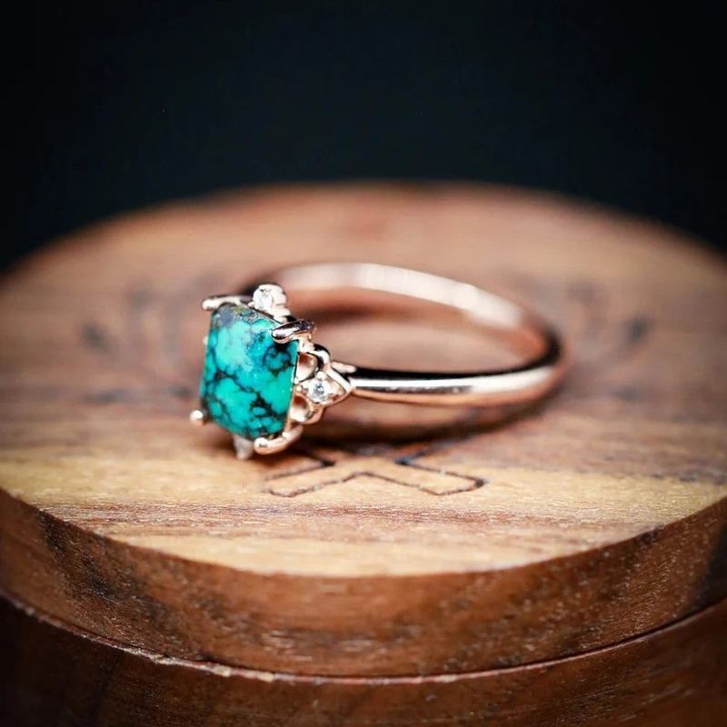Natural Turquoise Faux Diamond Ring-belovejewel.com