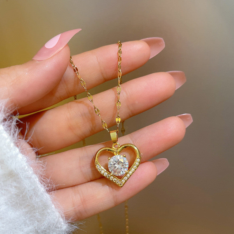 🌊Summer Hot Sale✨French Style PAVÉ Gold Heart Necklace-belovejewel.com