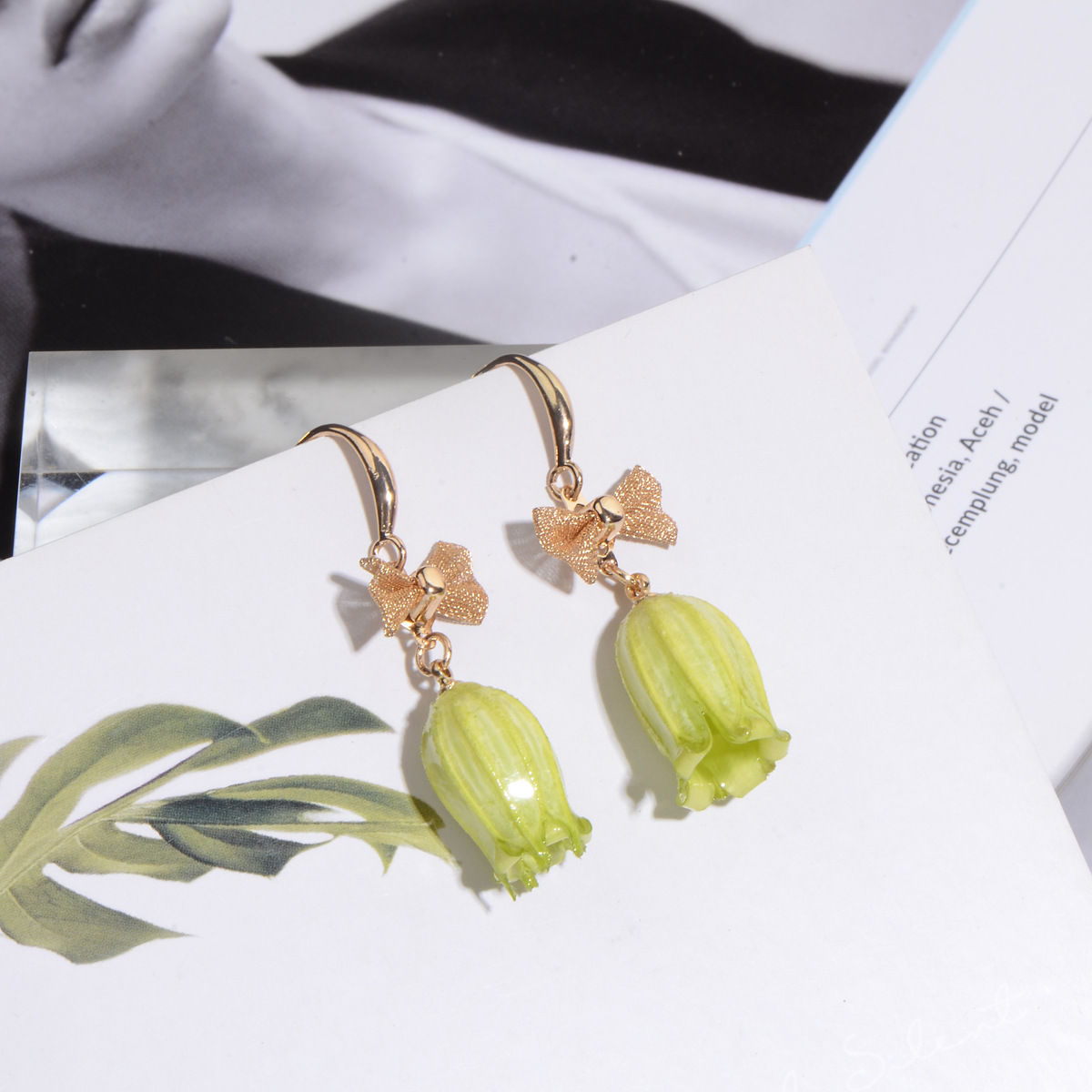 Green Lily of the Valley Flower Earrings