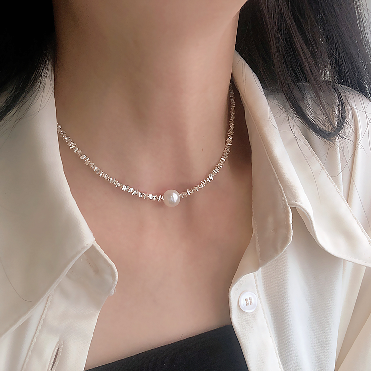 💖Broken Silver Pearl Necklace-belovejewel.com
