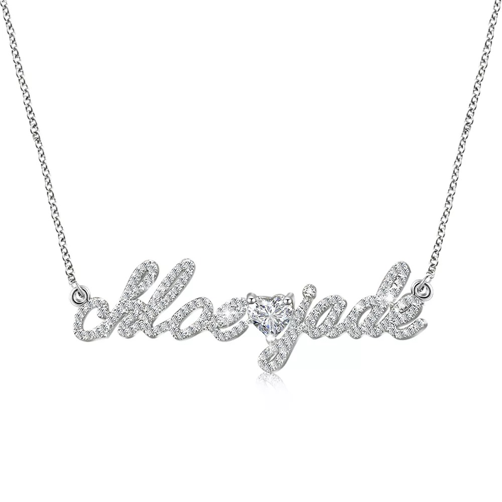 Couple Custom Diamond Name Necklace with Sweet Heart-belovejewel.com