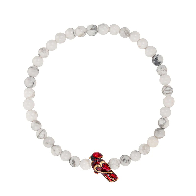 Red Cardinal Stretch Bracelet With White Howlite Beads