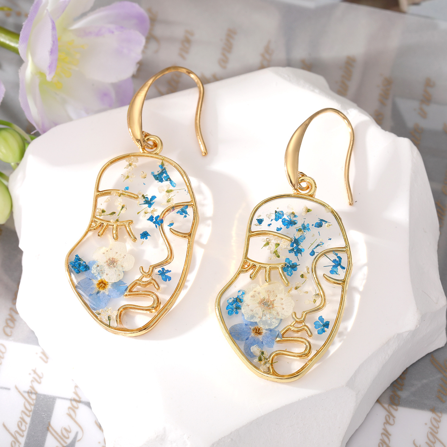 Abstract Face Forget Me Not Flower Earrings
