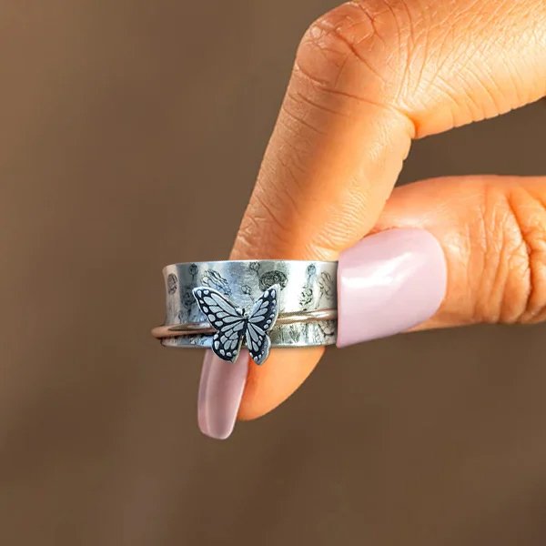 Butterflies Silver Spinner Ring💝-belovejewel.com