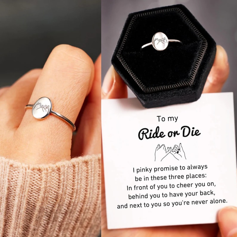 To My Ride Or Die Pinky Promise Ring Best Friend Ring S925 Silver Ring Women Minimalist Stackable Ring Birthday Gift for Daughter from Mom