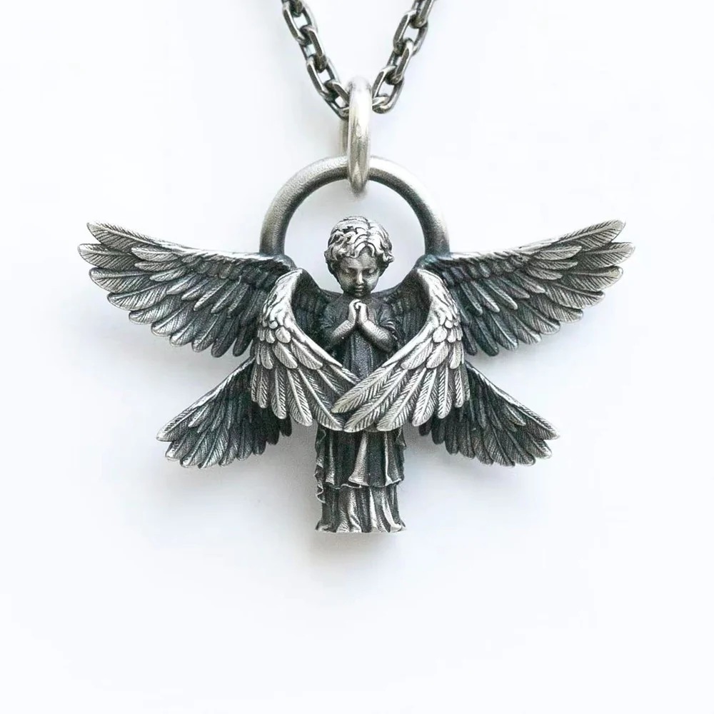 Seraph Angel Pendant Necklace Angel Wings Amulet-belovejewel.com
