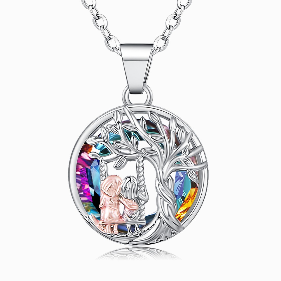 Tree of Life Sister on the Swing Necklace-belovejewel.com