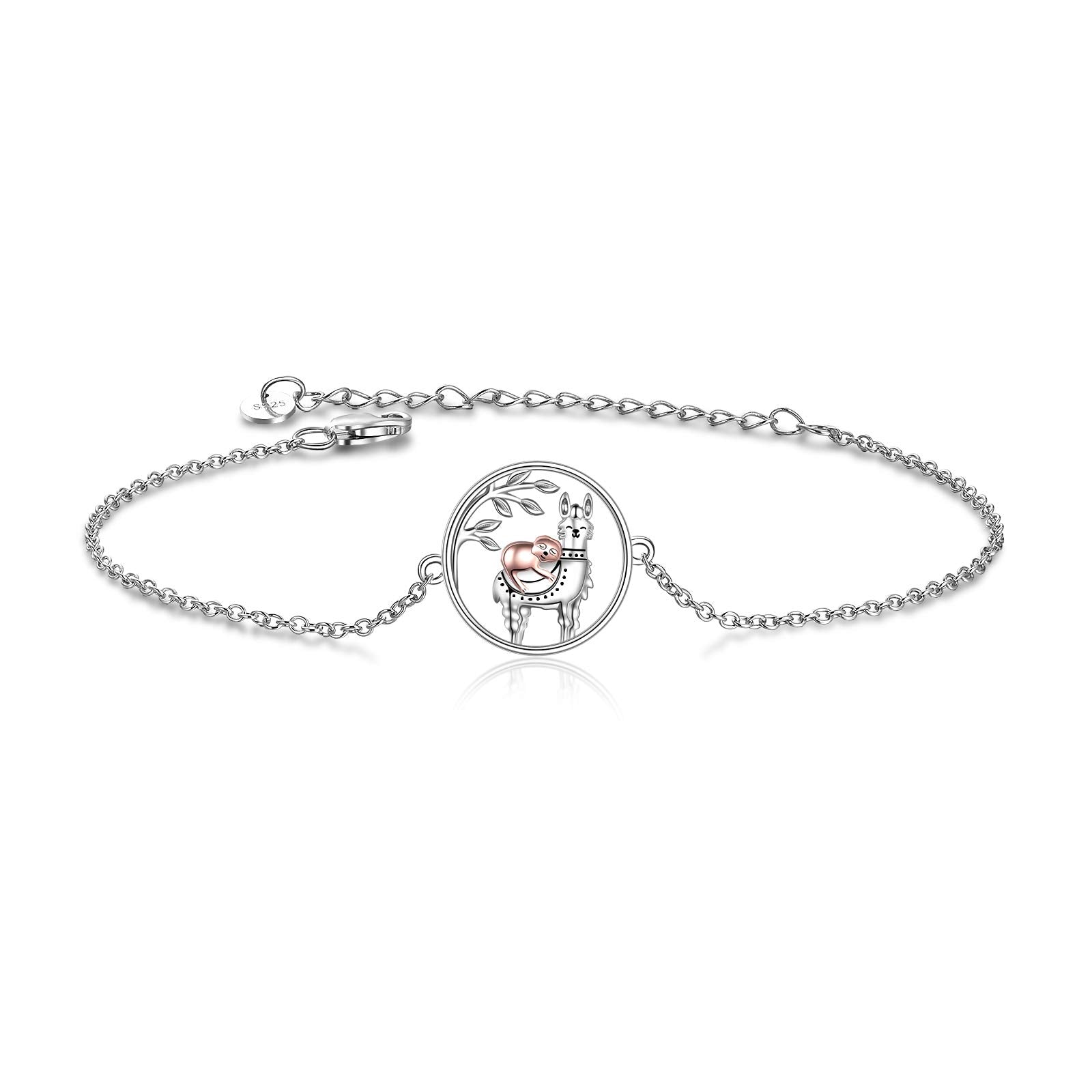 Llama Sloth Gift Sterling Silver Llama Alpaca Bracelet Sloth Jewelry Women Gifts for Llama Sloth Lovers