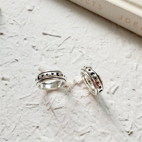 925 Sterling Silver Moon & Stars Spinning Stress Relief Ring-belovejewel.com