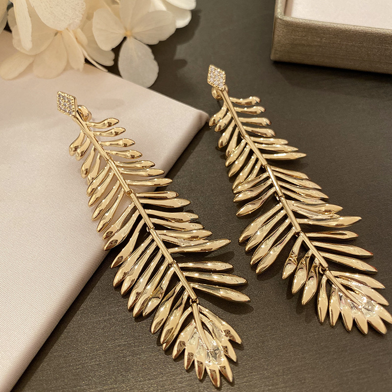 Palm Leaf Big Tassel Earrings-belovejewel.com
