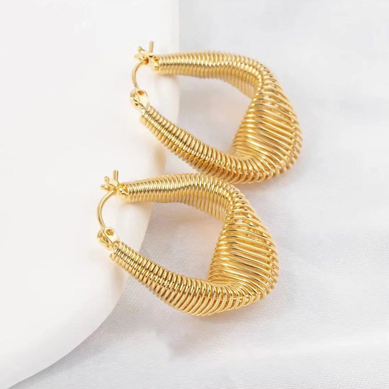 Golden French Style Wavy Earrings-belovejewel.com
