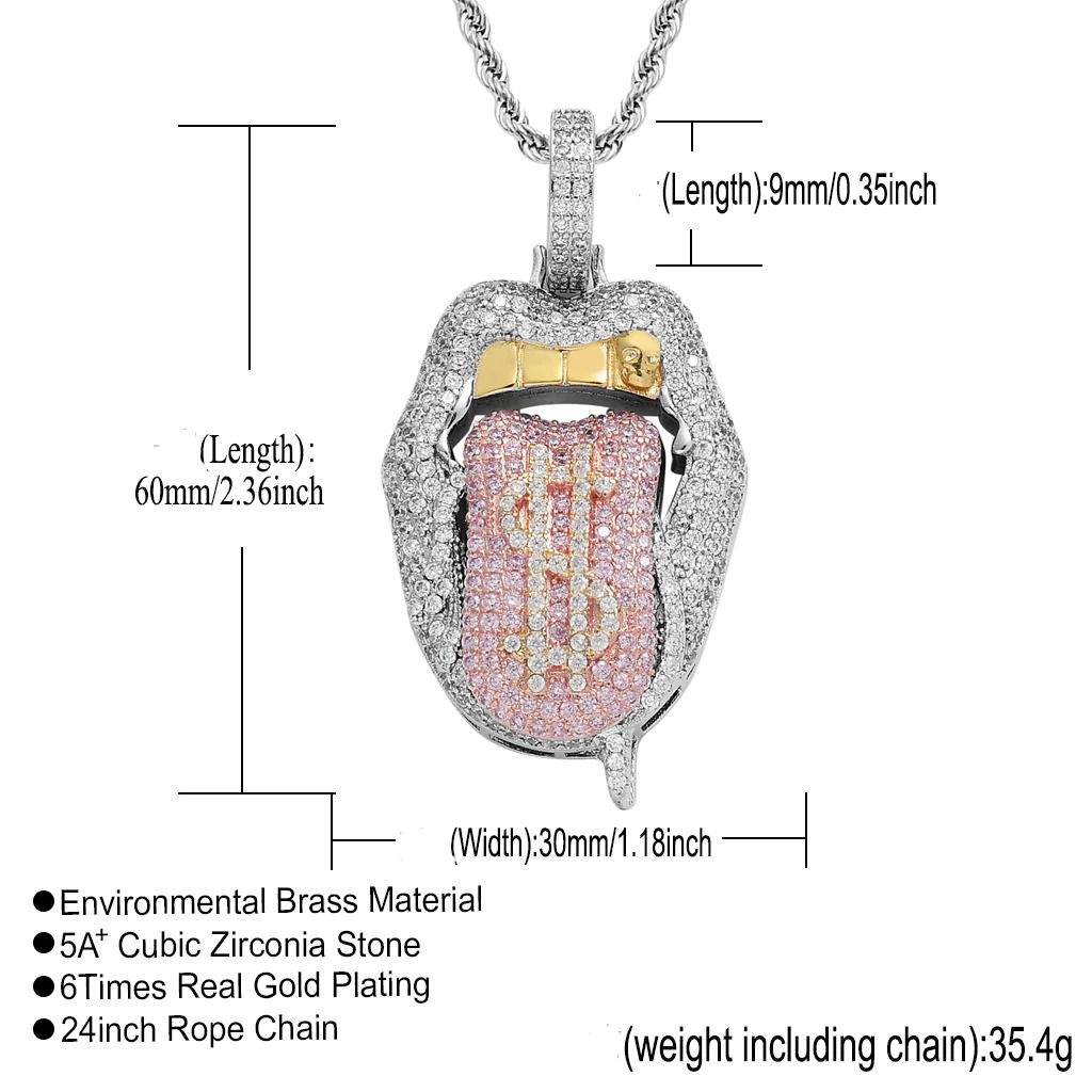 Iced Out Bling CZ Cubic Zirconia Tongue Necklace-belovejewel.com