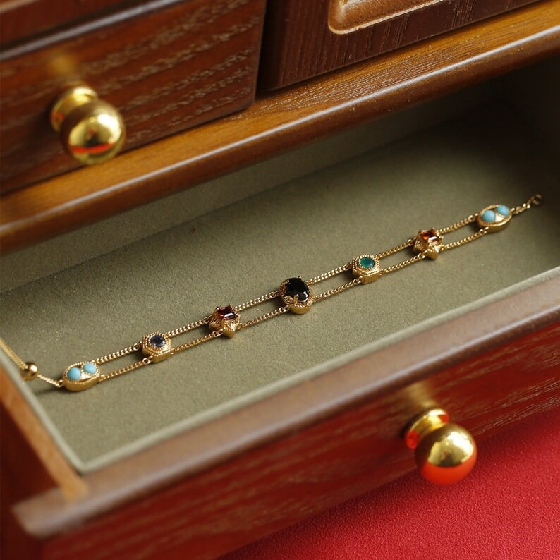 Italian Style Vintage Double-layered Gemstones Bracelet-belovejewel.com