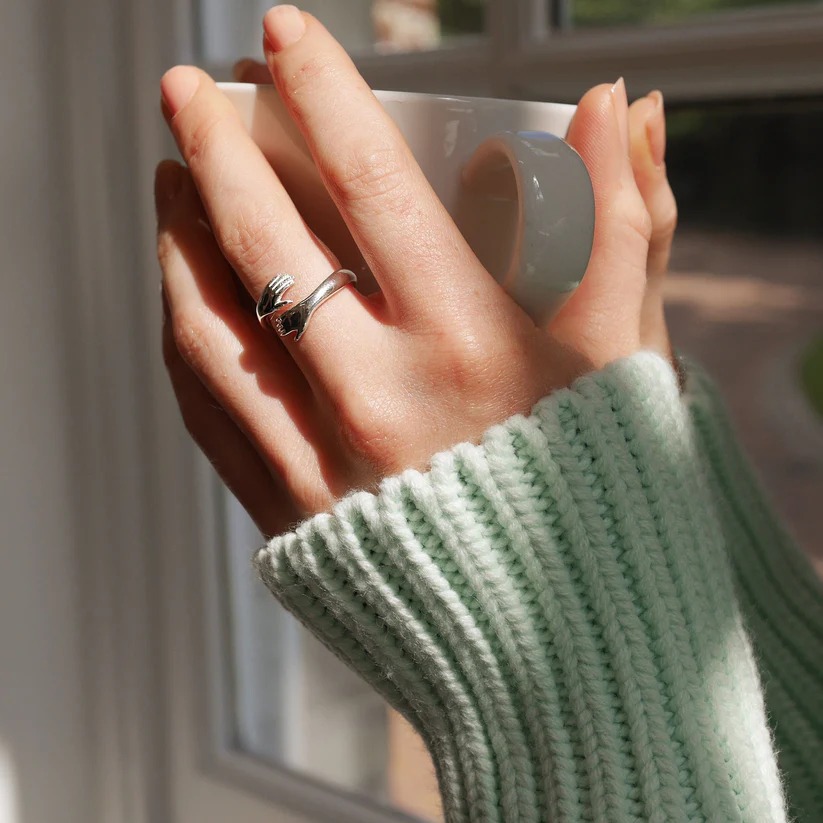 Hug Ring - Couple Love Hugging Hand Stackable Ring-belovejewel.com