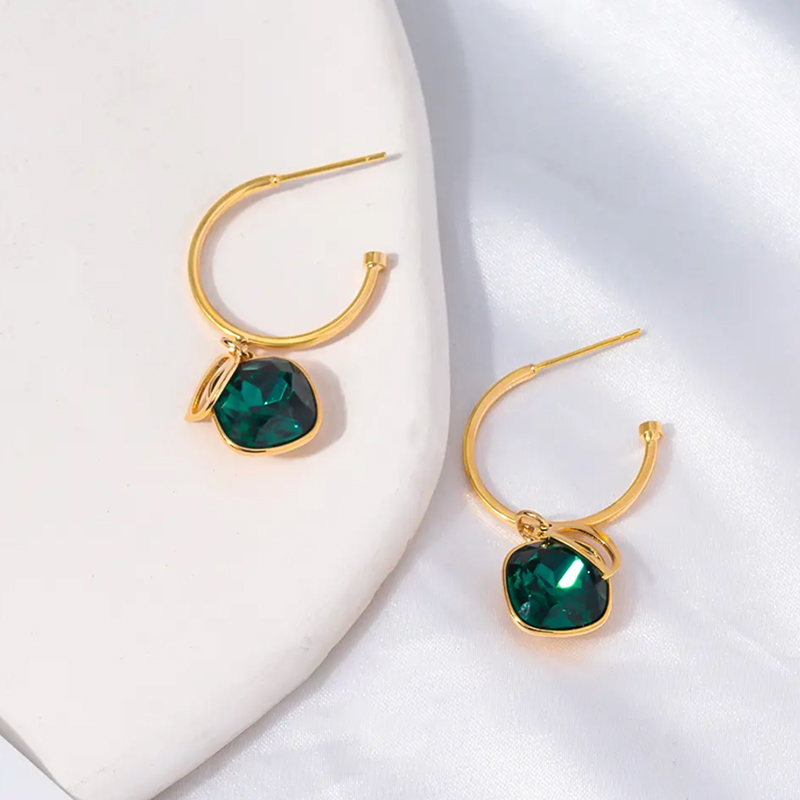 Emerald Zircon Dream Seeker Earrings-belovejewel.com