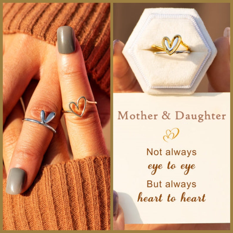 Mother & Daughter Always Heart To Heart Layered Ring Set