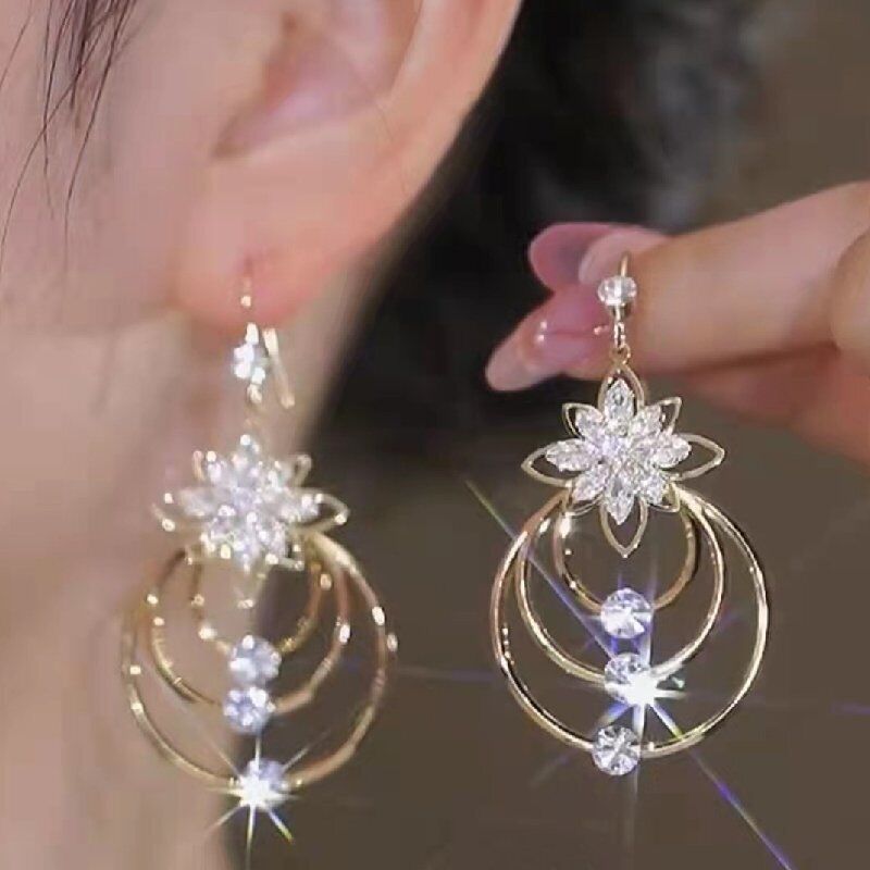 🌊Summer Hot Sale✨Italian Style Crystal Lotus Hoop Earrings-belovejewel.com